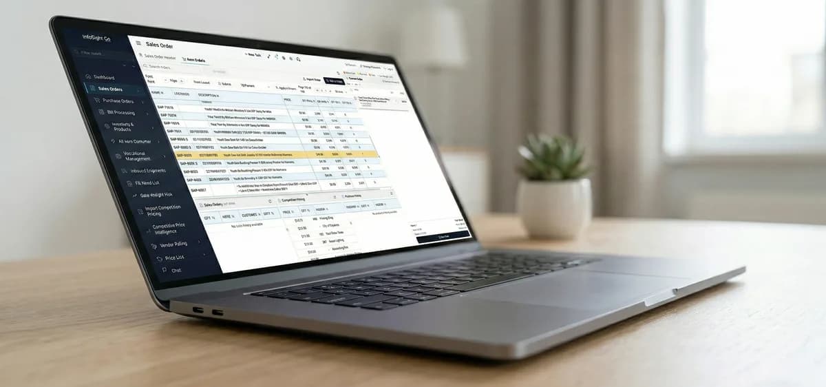 Warehouse management software dashboard on a laptop